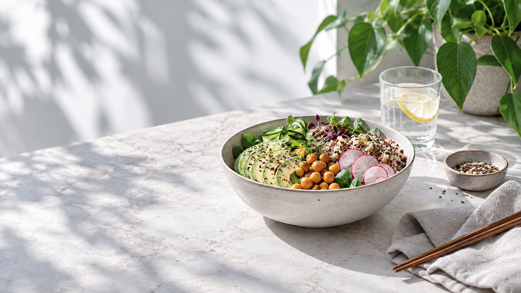 Fresh nourishing meal in a calm sunlit setting