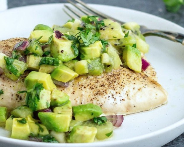 Baked Chicken with Kiwi Avocado Salsa