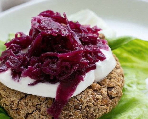 Lentil Tahini Burgers with Sauerkraut