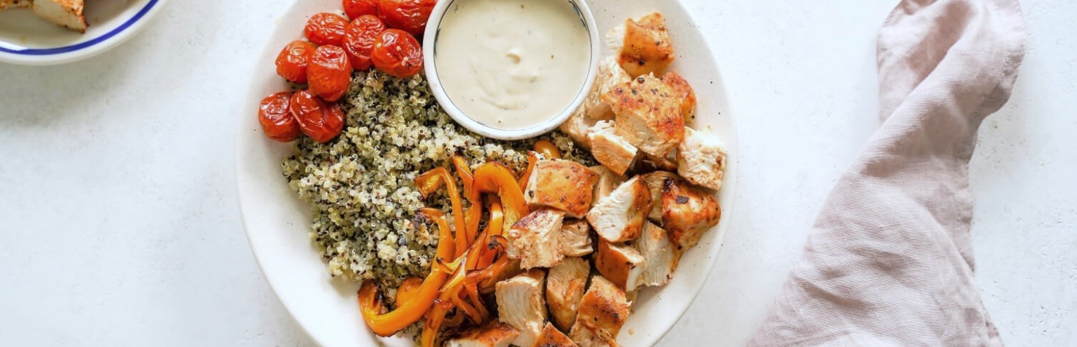 Roasted Chicken, Veggies & Quinoa with Tahini Sauce