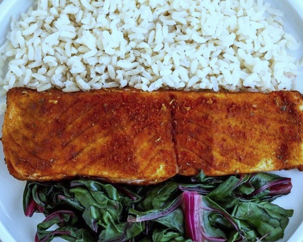 Salmon with Rice & Greens